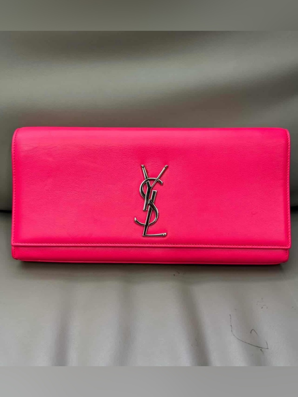 Saint Laurent Neon Pink Leather YSL Flap Clutch